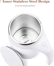 SHOWAY 380mL Self Stirring Mug with Lid Automatic Coffee Cup Electric Stainless Steel Mixing for Milk Cocoa Hot Chocolate