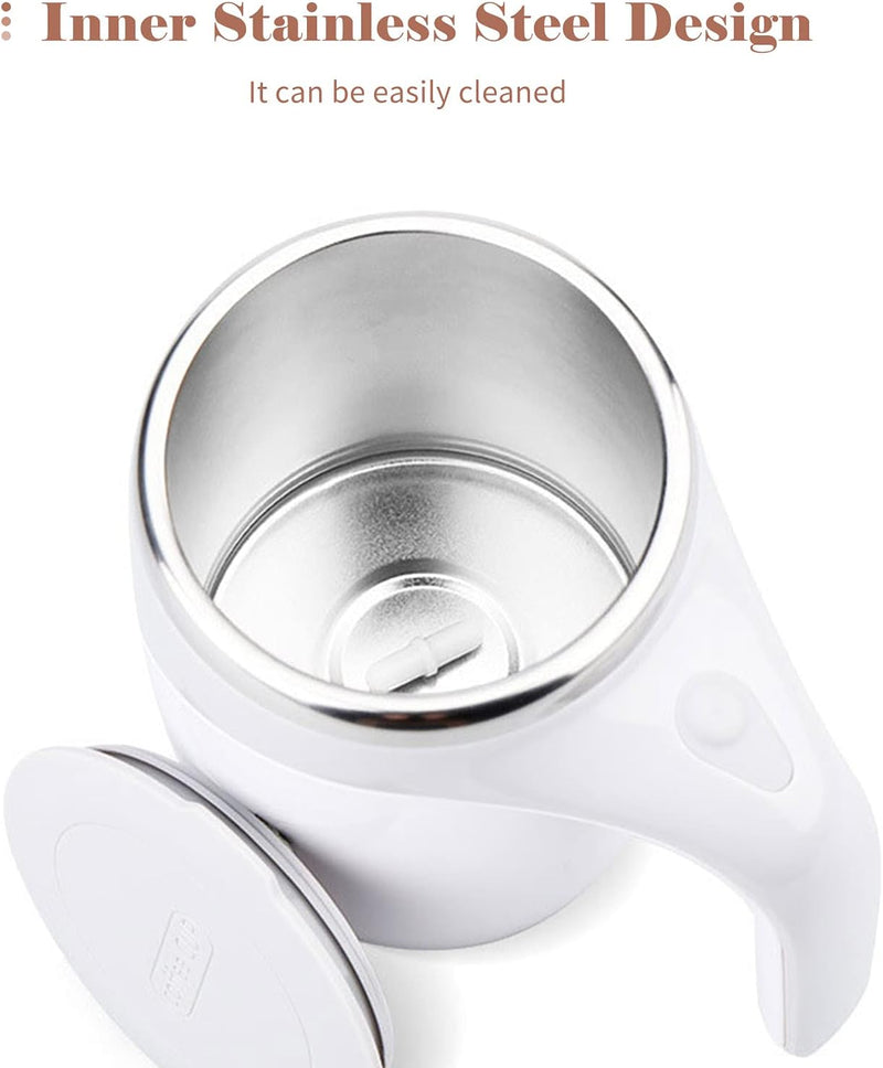 SHOWAY 380mL Self Stirring Mug with Lid Automatic Coffee Cup Electric Stainless Steel Mixing for Milk Cocoa Hot Chocolate