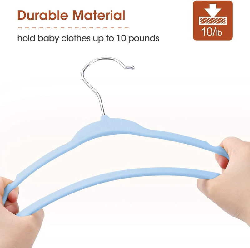 Red Dot Gift® 50 Pack Baby Velvet Hangers 11Inch/28cm - Nursery Clothes Hangers Non Slip Toddler Hangers, 360 Chrome Swivel Hook (White, 50)