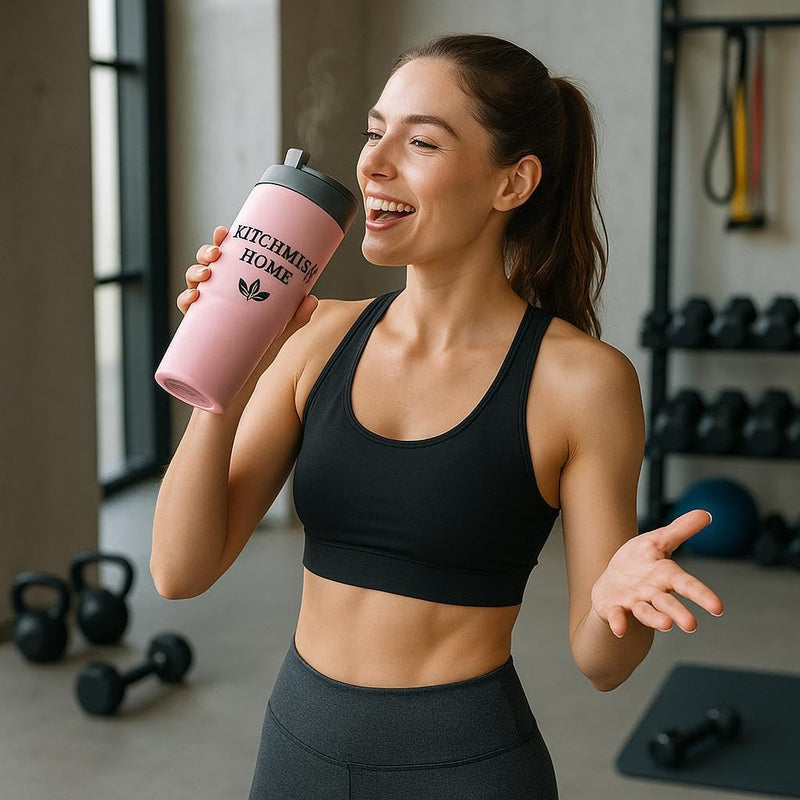 Kitchwise Home 30oz Flip Straw Tumbler with Handle Insulated Stainless Steel Coffee Mug Leak-Proof Insulated Travel Mug for Gym Sports Outdoors Comfort-Grip Handle- BPA free (Black)