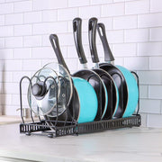 SKY-TOUCH Pot and Pan Organizers Rack : Expandable Pot Lid Organizer Holder with 10 Adjustable Compartment Cookware Plate Rack for Kitchen Cabinet Black - red 10 compartments