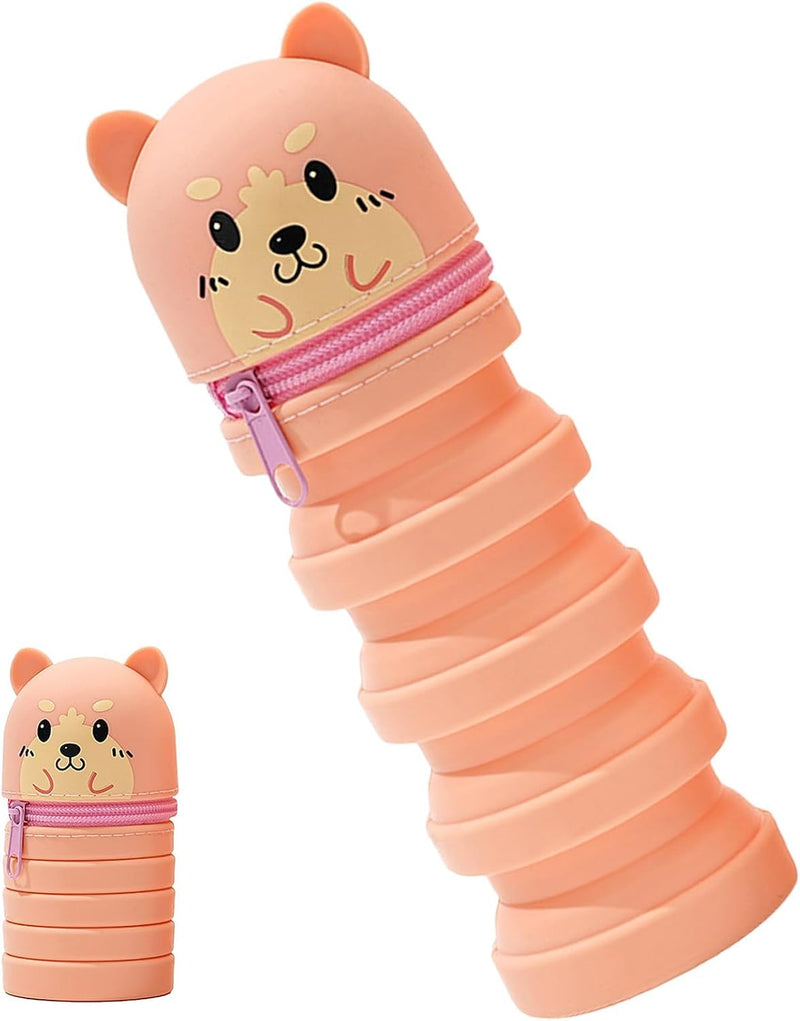 Silicone Pencil Case For Kids, Standing Pencil holder, Cartoon Foldable Pen Case, Retractable Storage Organizer for kids students Home Dorm School Classroom Teens
