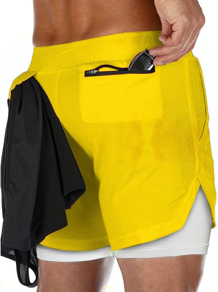 VITION Gym Shorts for Men, Men's Activewear Running Shorts,Drawstring Gym Shorts Men, 2 Layer Loose Athletic Shorts with 4 Pockets