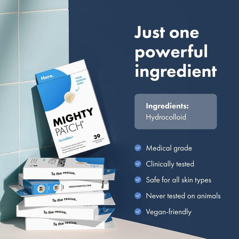 Mighty Patch Invisible Hydrocolloid Acne Pimple Patch Ultra Thin Spot Treatment (39 count) for Face and Day, Vegan, Cruelty-Free