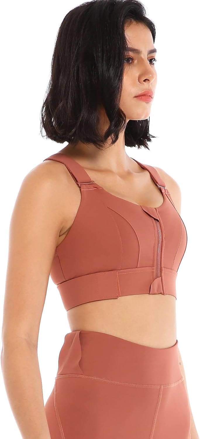 Sports Bra for Women High Impact Work Out Bra with Support Front Zipper Gym Padded Bras with Adjustable Straps