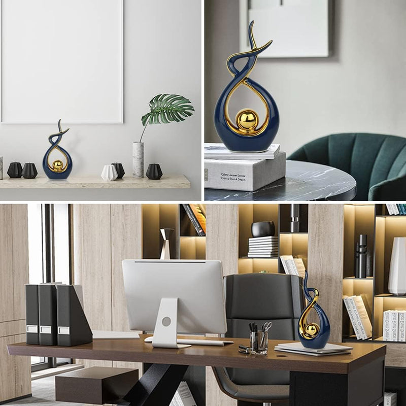 Norrclp Home Decor Modern Abstract Art Ceramic Statue Table Decorations for Dining Room Living Room Office Centerpiece, Green and Gold