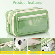 HANNEA Pencil Case, Large Capacity Pencil Pouch, 3 Compartments Pencil Bag with Clear Mesh Pockets, Students Stationery Organizer Pouch for School Office Supplies, Green