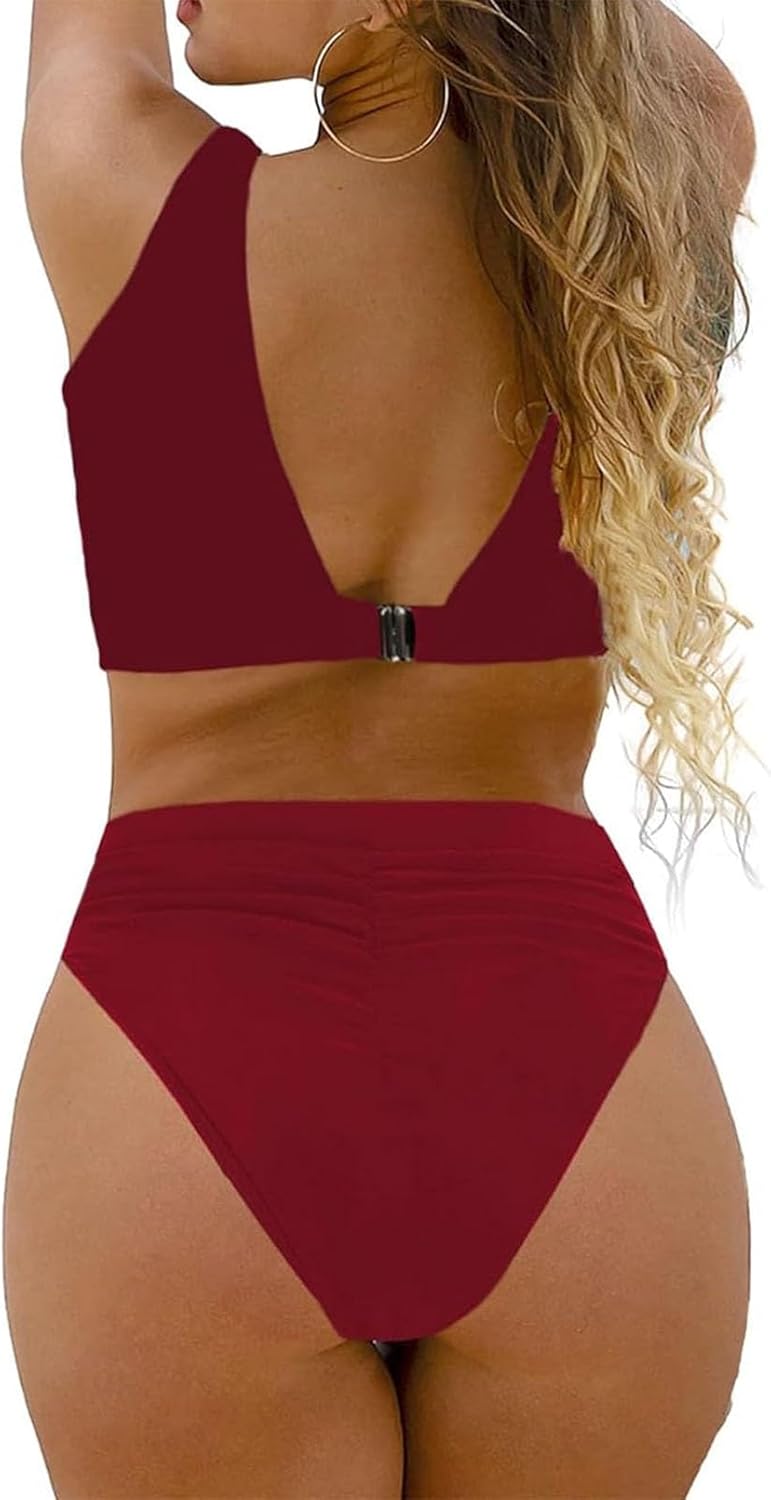 Women's High Waisted Bikini Sets High Cut Bathing Suits Two Piece Sporty Cut Out Swimsuits