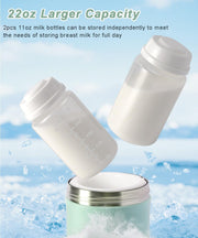 22oz Portable Breast Milk Cooler for Outdoor, Life Saver with 360 Total Cooling Gel Ice Pack for 24 Hours, Baby Travel Breastfeeding Essential Chiller with 2pcs Bottles for Breastmilk Storage, Green