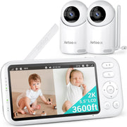 Jartoo 2K Video Baby Monitor with 2 Cameras and Audio, 1860ft Long Range Baby Monitor No WiFi, 5.5" Split Display, VOX - AI Cry Detect, ANR, IR Night Vision, 2-Way Audio, 6000mAh