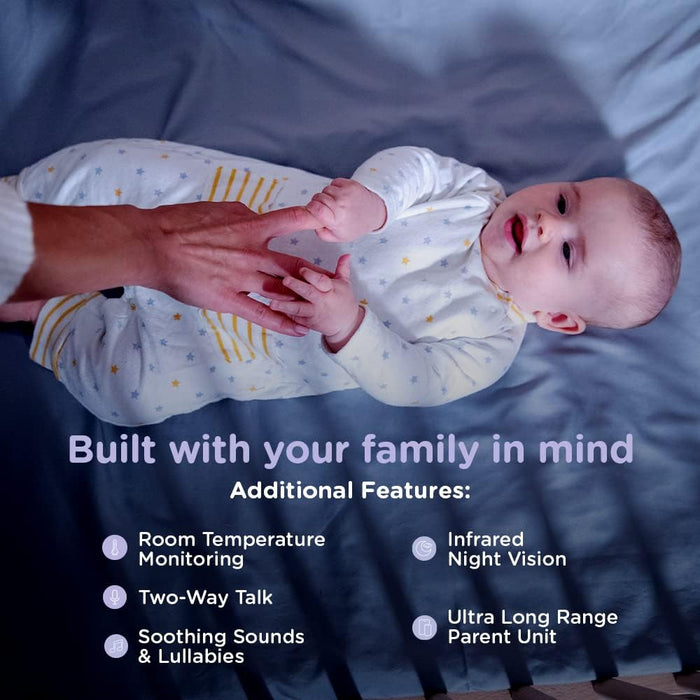 Hubble Nursery View Premium 5 Inch Video Baby Monitor with Room Temperature Sensor, Two Way Talk, Digital Zoom, Soothing Nature Sounds - White