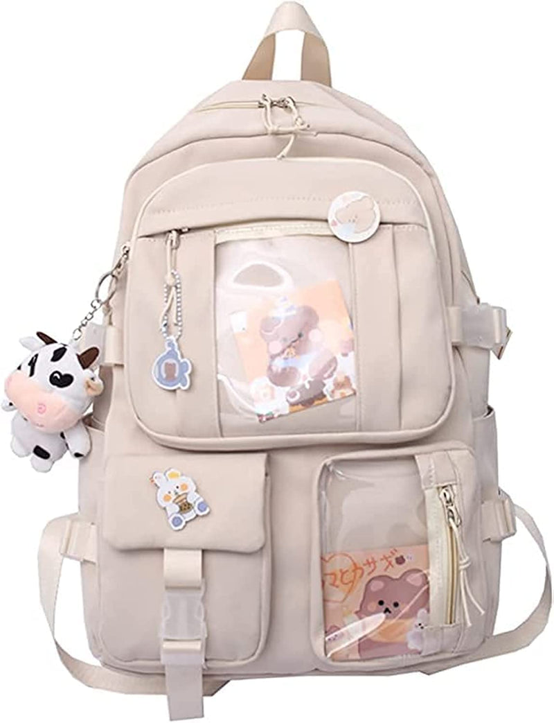 TOMVAES Backpack with Cute Pin Accessories Plush Pendant Kawaii School Backpack Cute Aesthetic Backpack large capacity high school backpack