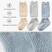 Erweicet Baby Socks & Knee Pads for Crawling, 3 Pair Non-Slip Cotton Crew Socks & Pads for Boys & Girls