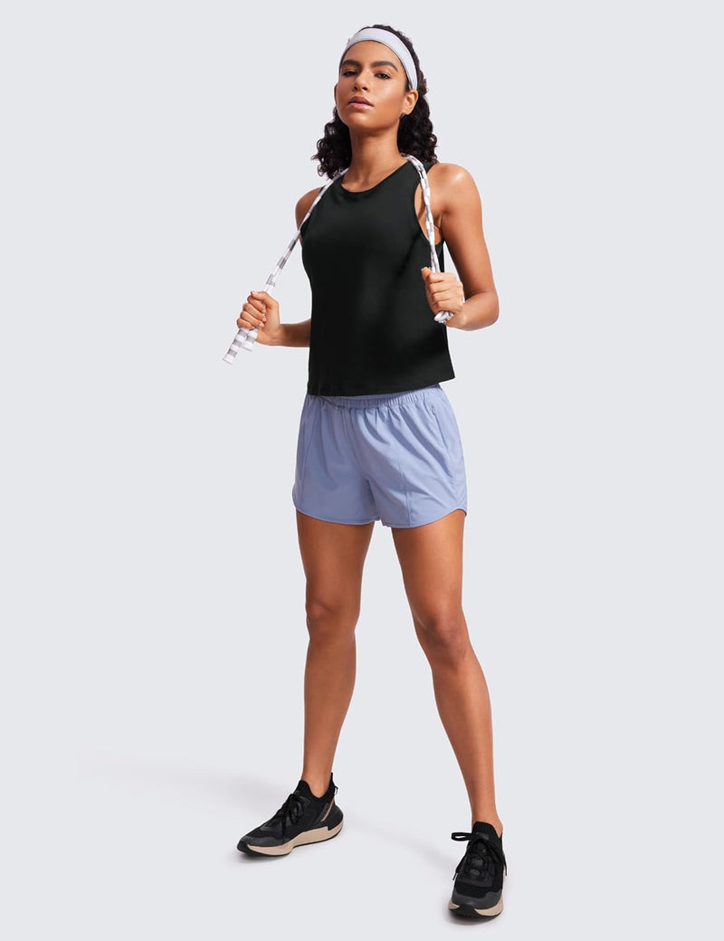 CRZ YOGA Women's Pima Cotton Loose Cropped Tank Tops Workout High Neck Sleeveless Athletic Gym Shirts