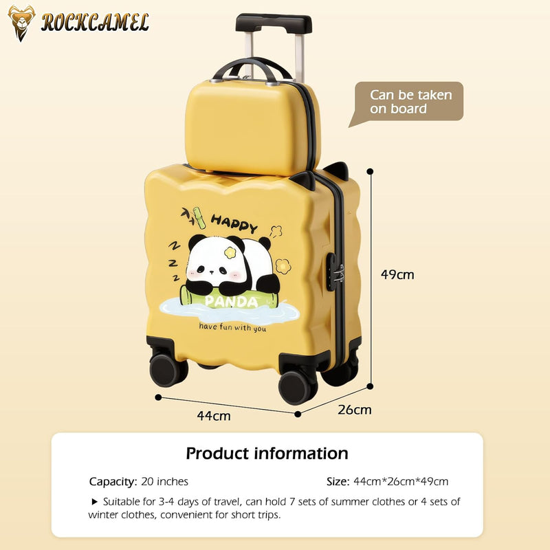 2PCS Kids Ride-On Suitcase, 20 Inch Carry-On Trunk with Cup Holder, Smooth Silent Wheels, Telescopic Handle, U-Shaped Seat, Password Lock, Unique Design, ABS Hardshell Case, Yellow