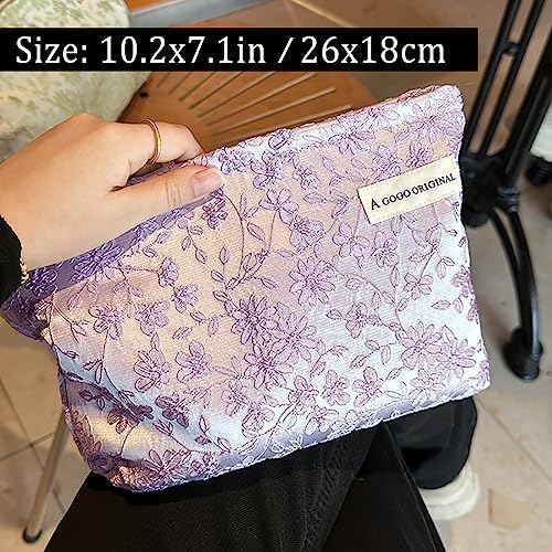 STARDW Flower Cosmetic Bags Makeup Bags for Women and Girls,Travel Makeup Bag Large Capacity Canvas Makeup Bag,Makeup Organizer Bag Zipper Pouch, Embossed pink, Large Capacity Aesthetic Makeup Bags
