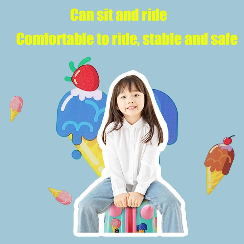 Kids Luggage - Toddler Suitcase with Wheels for Girls, Ride On Suitcase (Ice Cream)