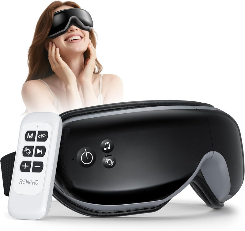 Eyeris 1 - Eye Massager with Heat, Remote, Compression, Temple Massager for Migraine, Gifts for Mom, Heated Eye Mask for Relax, Reduce Eye Strain, Dry Eyes, Eye Bags, Sleep Mask for Eye Care - blackone 1 Count (Pack of 1)