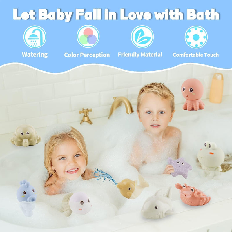 NALACAL Mold Free Bath Toys for Infants 6-12 Months - 10PCS Bath Squirt Toys Silicone Ocean Animals Bathtub Float Toy for Water Play Kids Preschool Education Toy Learning Skills for Bathroom