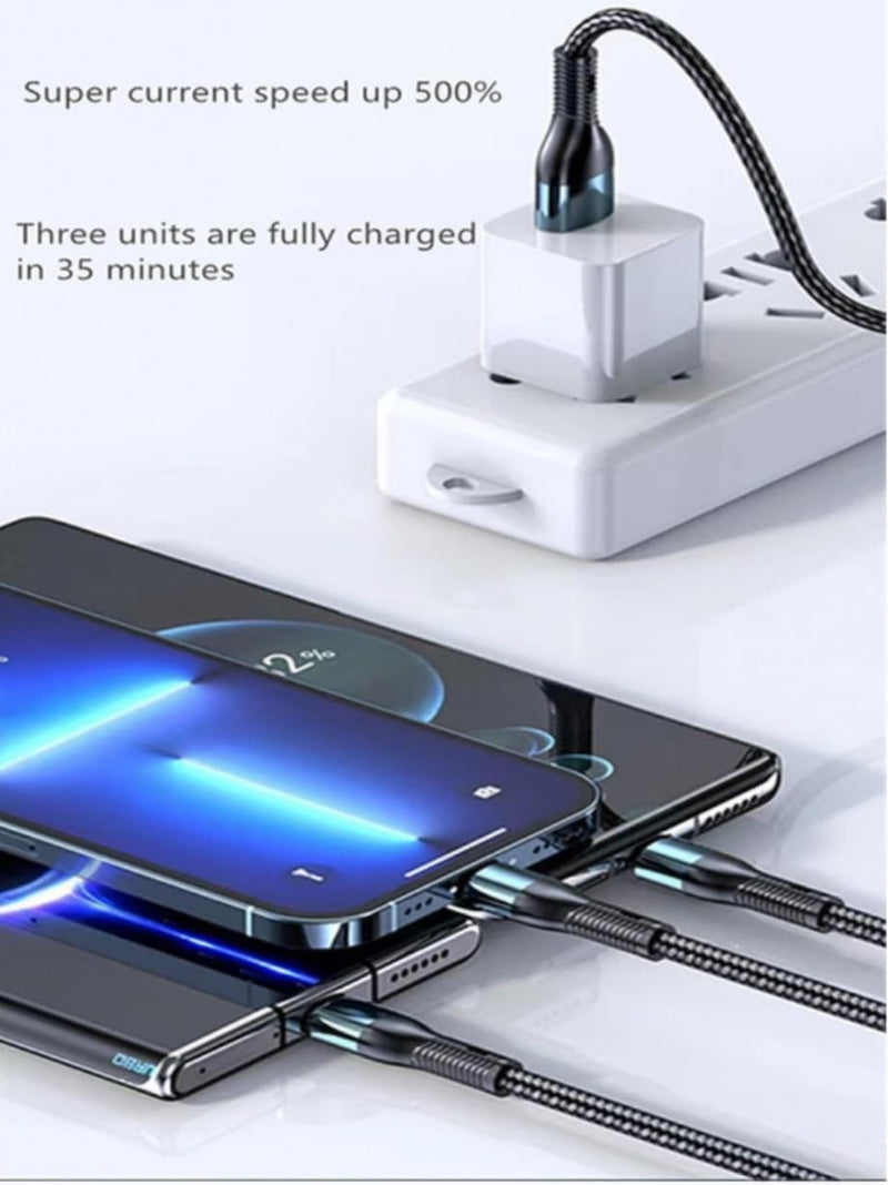 3-in-1 USB Fast Charging Cable - 120W Power Super Fast Charger Cords Universal Phone Charger, Multiple Charger Wire for Cellphone, Tablets and More