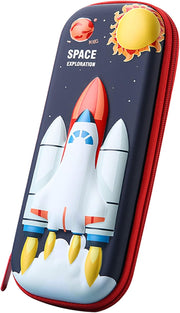 MCWTH Pencil Case for Kids Boys 3D Astronaut Large Capacity Waterproof Pencil Box with Compartments Cute Pen Pouch for Kindergarten and School (Black) - Space Shuttle