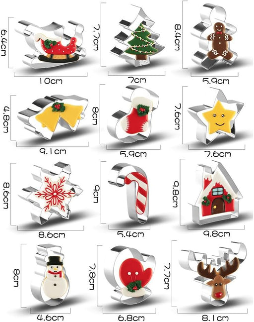 Christmas Cookie Cutters 12PCS Stainless Steel Baking Mould, Snow Man,Christmas Tree, Reindeer shaped Merry Christmas Party Supplies Decorations Cookie Moulds