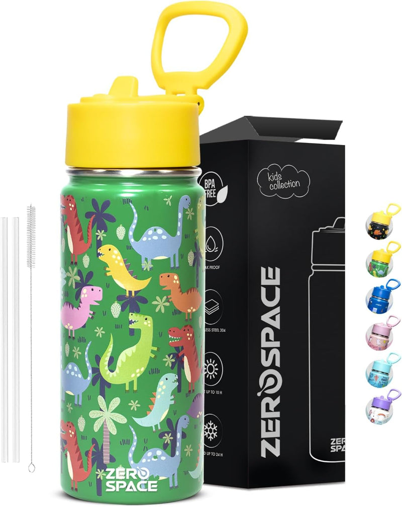 Water Bottle for Kids, 500ml Kids Water Bottle for School, Stainless Steel Water Bottle for Kids, Double Wall Insulated Water Flask, BPA Free Steel Bottles (Pink) - Green