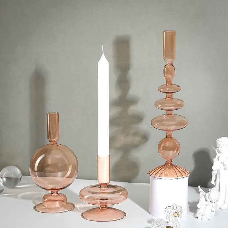 Rtteri 3 Pcs Glass Candlestick Holders Glass Taper Candle Holders Groovy Candlestick Wavy Glass Candlestick Holders Elegant Glass Candlestick Glass Vases for Home Party Centerpiece (Green)