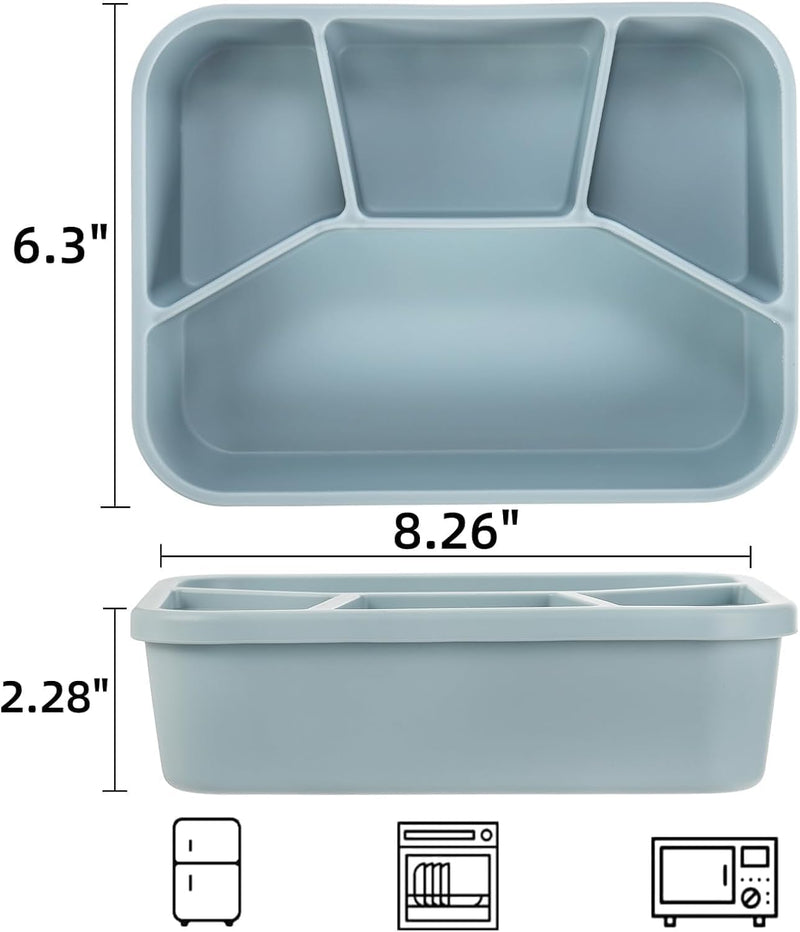 NimbusNote Silicone Bento Box, 4 Compartment Leakproof Lunch Box with Lid, 42 Oz Food-Grade Divided Meal Container for Adults & Kids, BPA-Free, Microwave Oven Freezer Dishwasher Safe (Gray Blue)