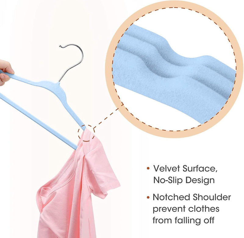 Red Dot Gift® 50 Pack Baby Velvet Hangers 11Inch/28cm - Nursery Clothes Hangers Non Slip Toddler Hangers, 360 Chrome Swivel Hook (White, 50)