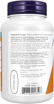 Now Foods Omega-3 1000mg Fish Oil Molecularly Distilled with 180 EPA & 120 DHA for Cardiovascular Support & Heart Health 100 Softgels