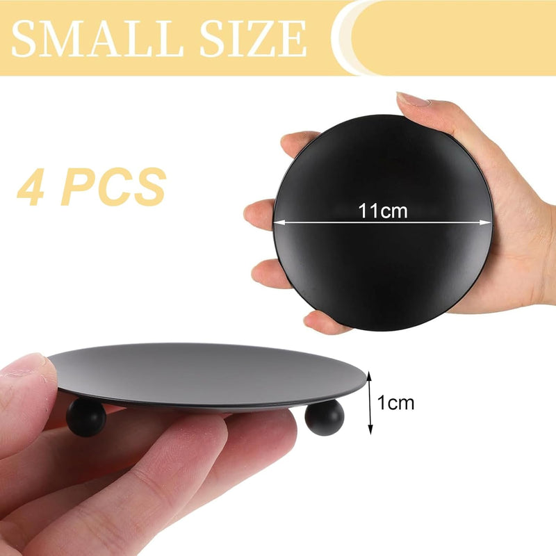 QUEENADA 4PCS Iron Plate Candle Holder - 11CM Diameter Home Decorative Candle Holder for Candle, Aroma Diffuser, Great Gift Choice (Black)