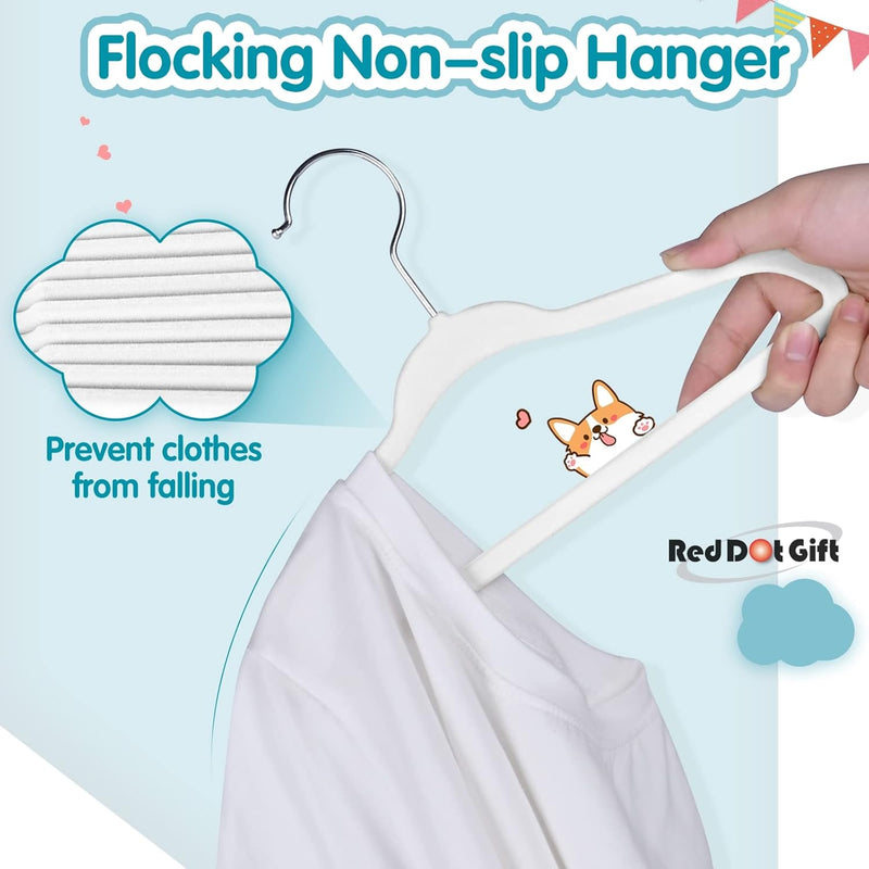 Red Dot Gift® 30-Pack Beige Velvet Kids Hangers - ( 35cm / 14 Inch )Premium Childrens Hangers for Closet, Ultra Thin Cute Hangers Kids Clothes Hanger,Small Hangers for Kids Clothes (Beige, 30)