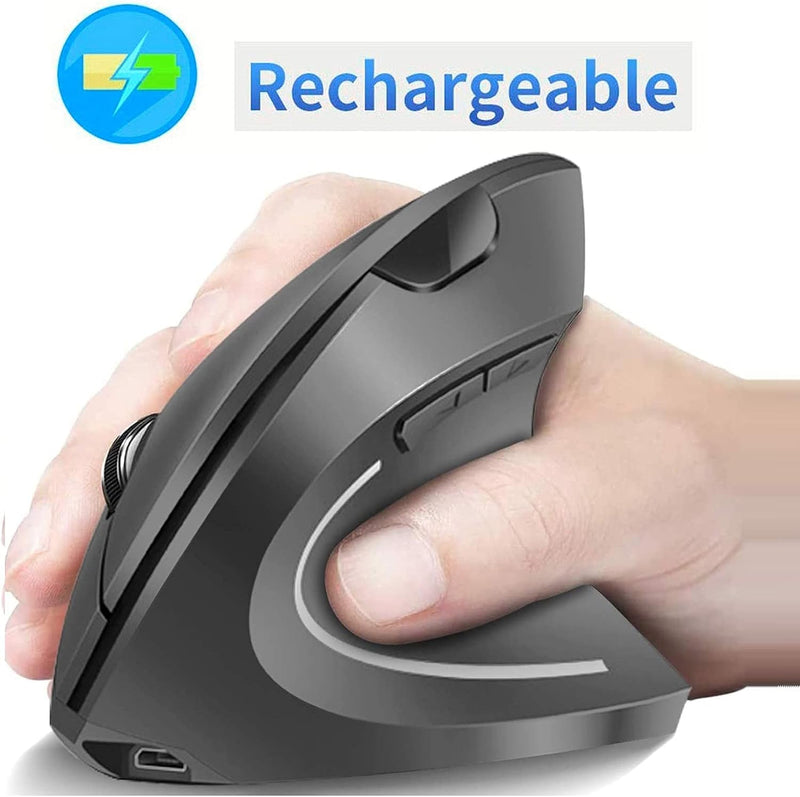 Microware Rechargeable 2.4ghz Wireless Vertical Ergonomic Mouse 800-1600 Dpi Optical Mouse 6 Buttons and Portable Office Gaming Cordless Mice with A USB Receiver for Pc Computer Laptop