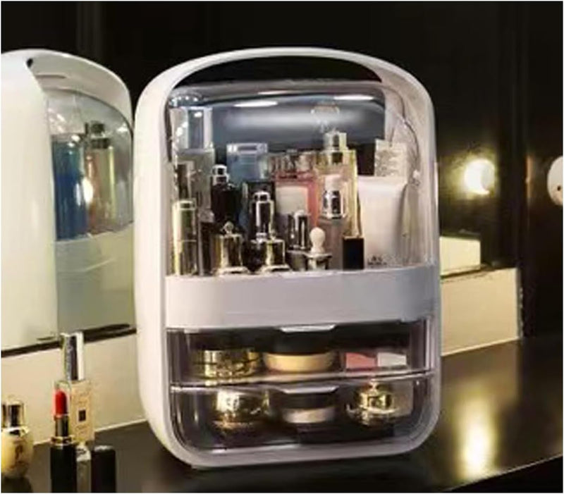 LIMOS Modern Makeup Storage Organizer Box Cosmetics storage display rack with drawer,Waterproof, dustproof, display cabinet Suitable for bathroom countertop, bedroom dresser (Design D White)