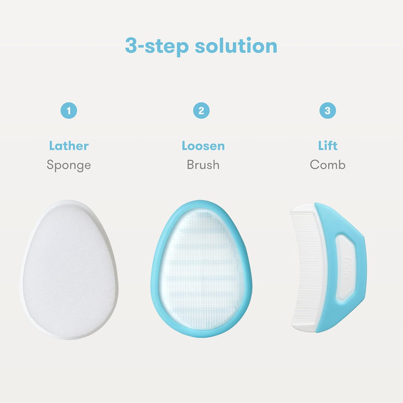 Frida Baby The 3-Step Cradle Cap System By | Dermafrida The Flakefixer | Sponge, Brush, Comb And Storage Stand For Babies With Cradle Cap