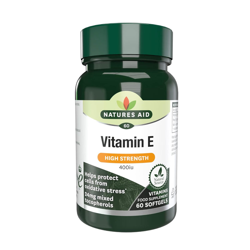 Natures Aid Vitamin E High Strength 400iu | 60 Softgels | Helps Protect Cells from Oxidative Stress | 24mg Mixed Tocopherols