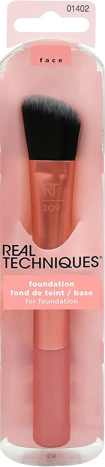 REAL TECHNIQUES Seamless Complexion Makeup Brush, Four Foundation, Primer, And Moisturizer, Makeup & Skincare Face Brush, Streakfree And Natural Finish, Orange, 1 Count