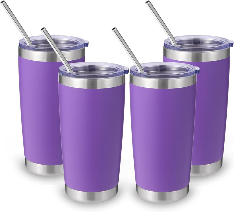 Volhoply 20oz Stainless Steel Tumbler with Lid and Straw,Double Wall Insulated Travel Iced Coffee Mug Fits Car Cup holder,Powder Coated Cups for Hot and Cold Drinks,Gifts for Women Men（White,1 Set）