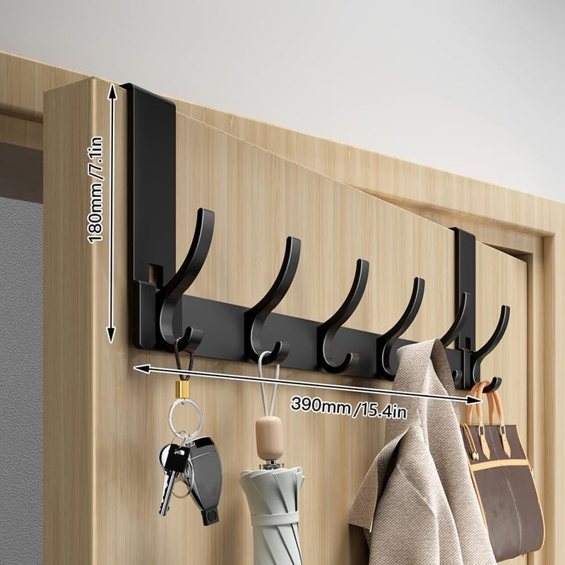 Over The Door Hooks, 12-Hook Door Hanger Organizer for Bathroom & Bedroom, Heavy Duty Over Door Towel Rack, Coat Hat Bag Hanger with Rust-Resistant Hooks, Space-Saving Home Storage Solution