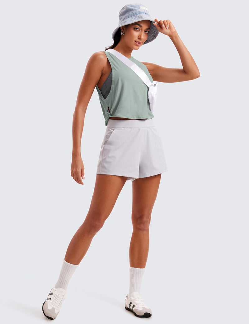 CRZ YOGA Women's Pima Cotton Workout Tank Crop Sports Shirt Sleeveless Yoga Running Tops