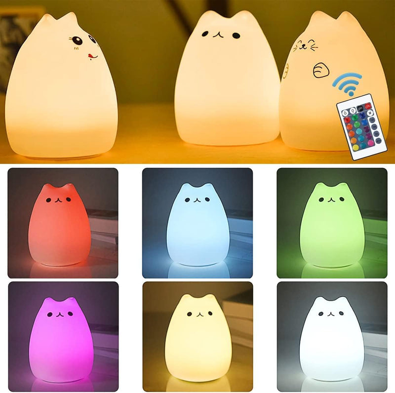 (White) - Cat Lamp, Remote Control Silicone Kitty Night Light for Kids Toddler Baby Girls Rechargeable Cute Kawaii Nightlight - White