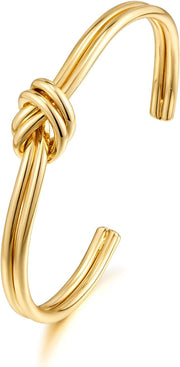 Dainty Gold Cuff Bracelets for Women Delicate Thin Wire Open Bangle Bracelets Stackable Minimalist Wrist Cuff Bracelets Flexible Adjustable Size - Love Knot Cuff