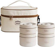 TDOO Microwavable Thermal Lunch Box, Portable Insulated Lunch Containers With Bag, Leakproof Stackable Stainless Steel Food Container For Adults, Kids, Set of 3 Tier Insulated Bento Boxes (beige-c-ae) - beige-c-ae