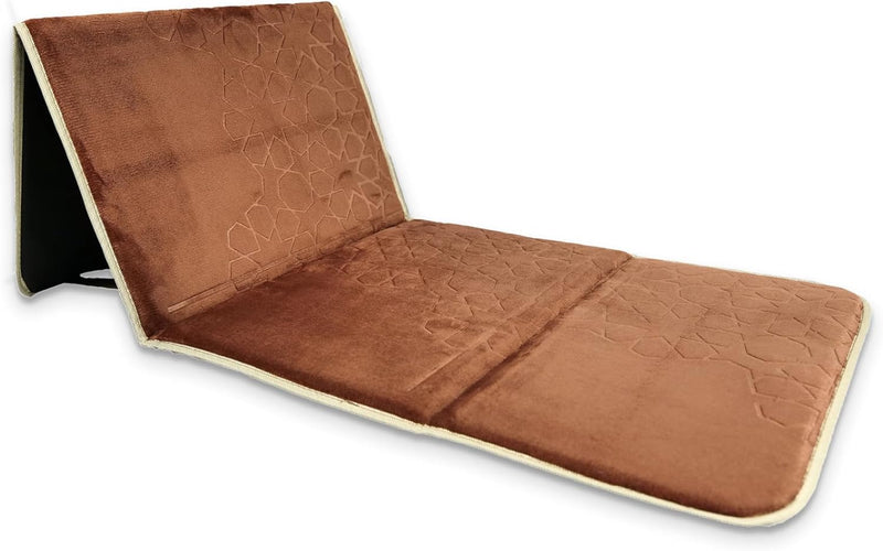 Foldable Prayer Mat with 115 Reclining Backrest Ergonomic Janamaz with Knee Cushion & Carry Bag Islamic Back Support Mat for Comfortable Prayers Grey - Brown