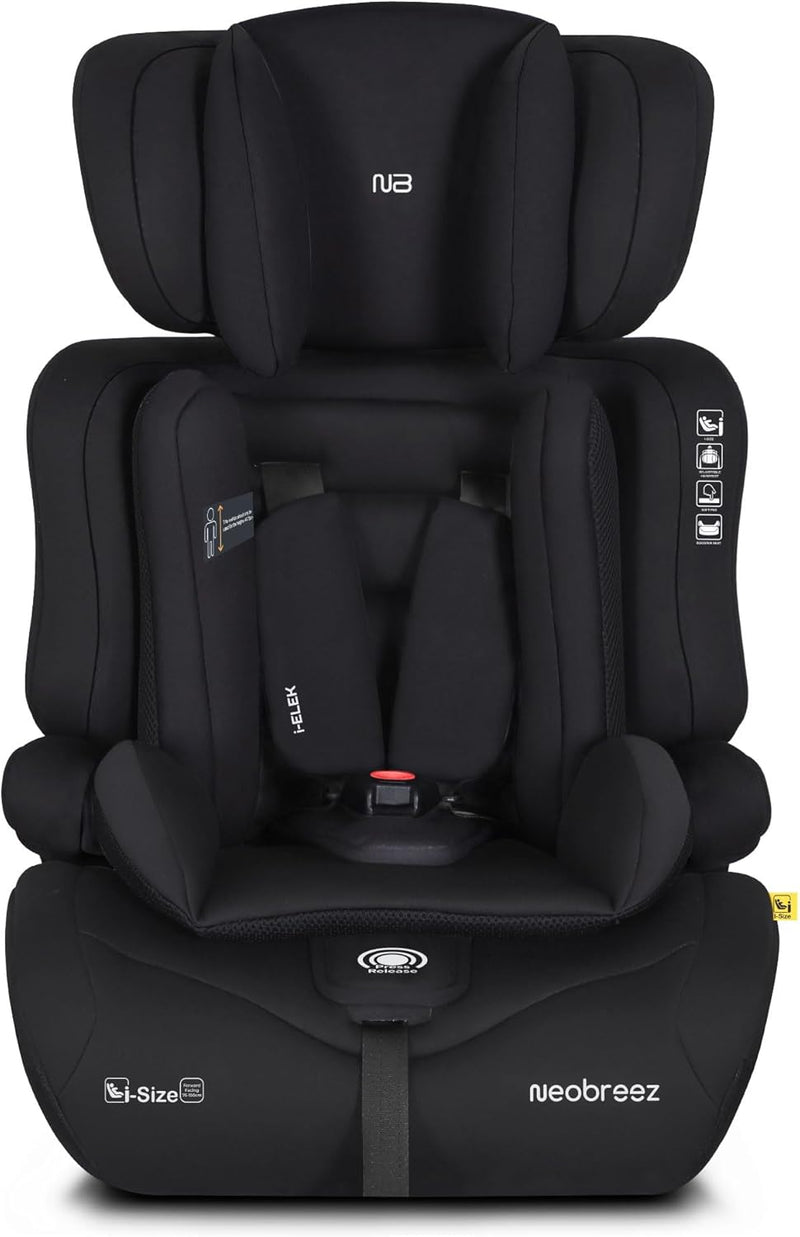 I-ELEK Universal Baby/Kids/Child/Toddler Safety 3-In-1 Car Seat,I-Size,ECER129,High Back Booster Car Seat,Adjustable Headrest,3-Point Safety Belt,5 Point Harness,9-36 Kg,9m-12Yrs,Group 1/2/3 - Black