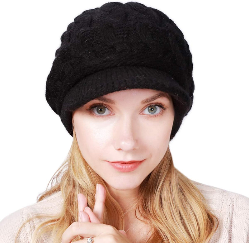 Muryobao Women's Winter Warm Slouchy Cable Knit Beanie Skull Hat with Visor