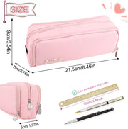 Pink Pencil Case, Large Capacity Pencil Pouch,Pencil Bag with 3 Compartments,Pen Organizer Oxford Storage for Men Women Adults Travel Business Office