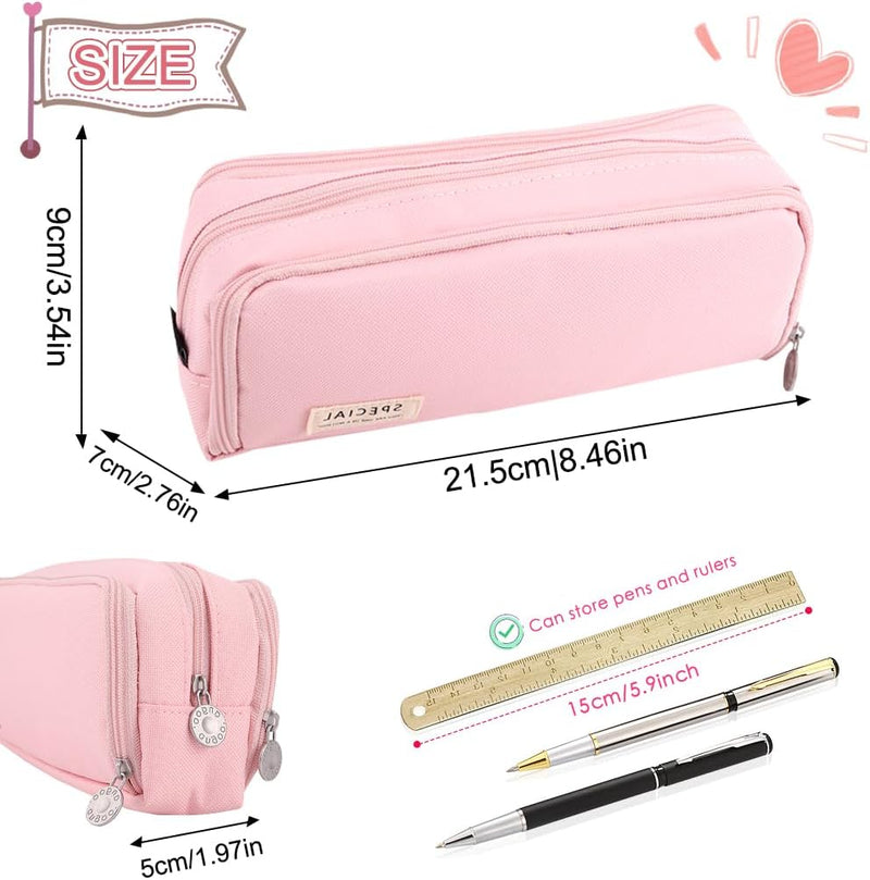 Pink Pencil Case, Large Capacity Pencil Pouch,Pencil Bag with 3 Compartments,Pen Organizer Oxford Storage for Men Women Adults Travel Business Office