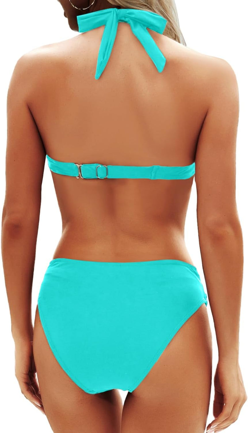 Yonique Women Two Piece Bathing Suits Push Up Bikini Set Halter Swimsuit Vintage Swimwear